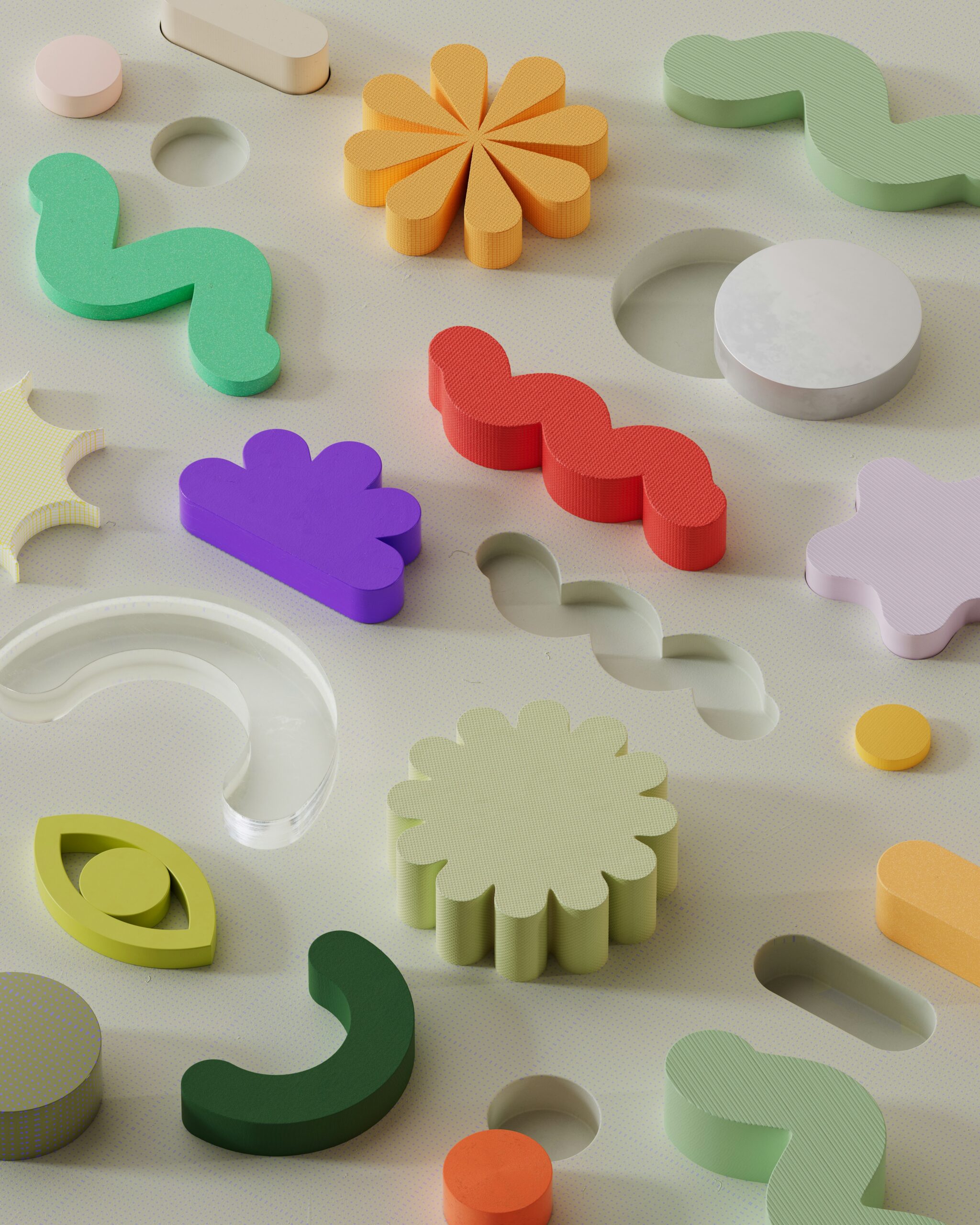 Brightly coloured foam and plastic educational shapes for kids, perfect for enhancing cognitive skills, creativity, and early learning in a playful environment.